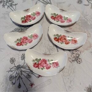 Vintage 60’s Mid Century Germany 188 Gold Trim Rose Fish Bone Appetizer Plates